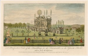 Eine perspektivische Ansicht des Gebäudes für das Feuerwerk im Green Park von English School