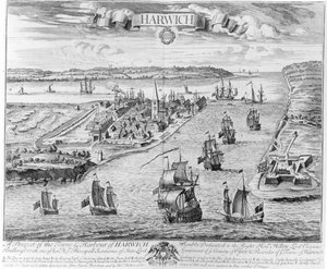 Eine Aussicht auf die Stadt und den Hafen von Harwich von English School
