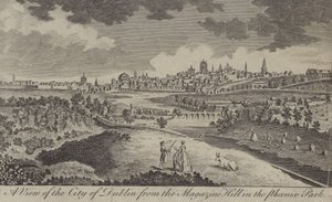 Ein Blick auf die Stadt Dublin vom Magazine Hill im Phoenix Park von English School