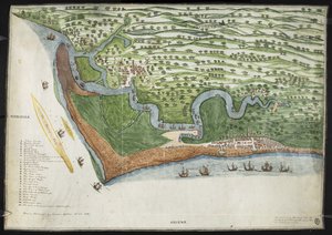 Kolorierte Faksimile-Kopie einer Vogelperspektive oder Karte der Küste von Suffolk von Alderton bis Aldborough, einschließlich Orford Ness