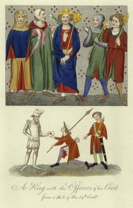 Ein König und die Beamten seines Hofes, 14. Jahrhundert von English School