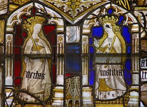Die Kardinaltugenden: Wahrheit (Veritas) und Gerechtigkeit (Iustitia) von English School