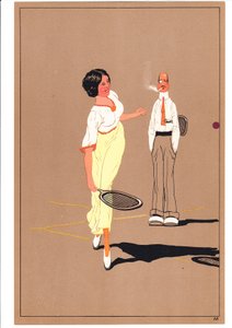 Zwei Tennisspieler in komischen und humorvollen Posen, ca. 1920 von English School