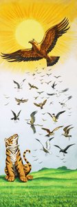 Eine Szene aus dem Volksmärchen König der Vögel von English School