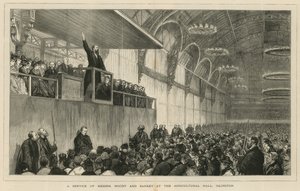Ein Gottesdienst von Messrs Moody und Sankey in der Agricultural Hall, Islington von English School