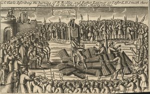 Eine Tafel, die das Verbrennen von Bischof Ridley und Vater Latimer in Oxford beschreibt von English School
