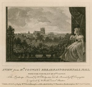 Ein Blick aus dem Frühstücksraum von Herrn Cosway, Pall Mall, mit dem Porträt von Frau Cosway von English School