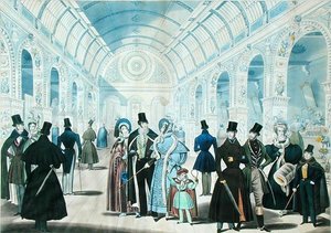 Eine Ansicht im Pantheon, Oxford Street, London, Darstellung der Wintermode von Nov 1834 bis April 1835, veröffentlicht von B.Read & Co. von English School
