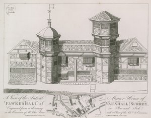 Ansicht des alten Herrenhauses von Fawkeshall oder Vauxhall