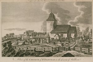 Ansicht der Kirche von St. Pancras, London, im Bezirk Middlesex von English School