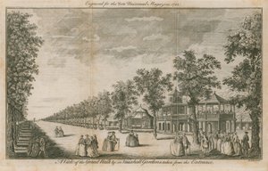 Eine Ansicht des Grand Walk in den Vauxhall-Gärten, London, vom Eingang aus gesehen