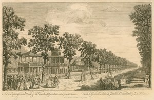 Ansicht des Grand Walk in den Vauxhall Gardens, London, vom Eingang aus gesehen von English School
