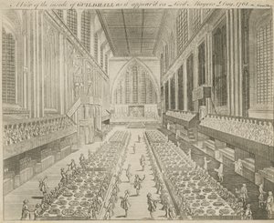 Ein Blick ins Innere der Guildhall, wie sie am Lord Mayors Day, 1761 erschien von English School