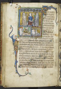Alexander mit zwei Astrologen, die auf die Sterne zeigen, mit einer Königin und einer Frau mit neugeborenen Babys, aus 