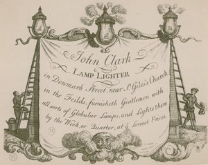 Werbung für John Clarke, Lampenanzünder, Denmark Street, London von English School