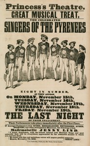Anzeige für das Princesss Theater, London, mit den Sängern der Pyrenäen