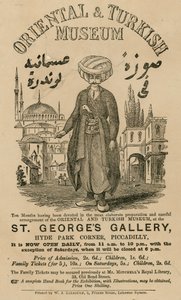 Werbung für The Oriental and Turkish Museum at St Georges Gallery, Hyde Park Corner, Piccadilly, London