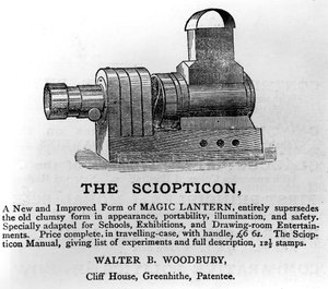 Anzeige für The Sciopticon, um 1860er Jahre (bedrucktes Papier)