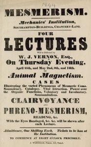 Anzeige für Vorträge über Mesmerismus im Mechanics Institute von English School