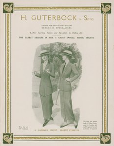 Werbung für H Guterbock & Sons, Damen-Sportbekleidung und Spezialisten für Reitbekleidung von English School