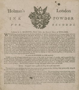 Werbung für Holmans Londoner Tintenpulver für Aufzeichnungen von English School