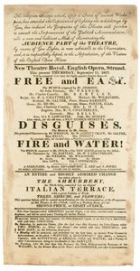 Werbung für das New Theatre Royal, English Opera, Strand, London, für den 11. September 1817, Erwähnung von Gasbeleuchtung von English School