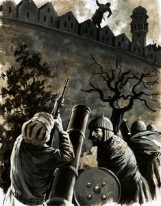 Akbar, König von Hindustan, rief nach einer Muskete und tötete, nachdem er gezielt hatte, Jaimal, den Kommandanten der Festung von English School