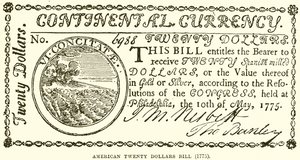 Amerikanischer Zwanzig-Dollar-Schein (1775) von English School
