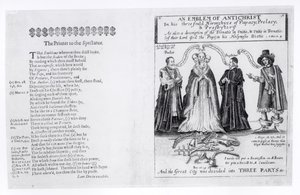 Ein Emblem des Antichristen in seinen dreifachen Hierarchien von Papsttum, Prälatur und Presbyterium, 1649 von English School