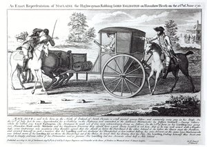 Eine genaue Darstellung des Straßenräubers Maclaine, der Lord Eglington auf dem Hounslow Heath am 26. Juni 1750 ausraubt von English School