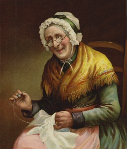 Eine alte Frau näht für die Armen von English School