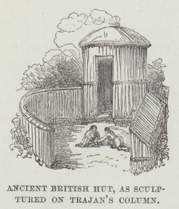 Britische Hütte, wie auf Trajanssäule skulptiert (Gravur) von English School