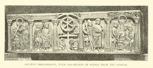 Antiker Sarkophag mit Basreliefs von Szenen aus der Passion