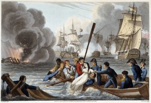 Anekdote bei Trafalgar in "Historical, military and naval anecdotes and incidents that arrived at the arms of Great Britain and their allies, ending in Waterloo" von Edward Orme. Illustriert von Fry, Sutherland, Clark, Dubourg, W.Heart, JA, Atkinson... Ed.