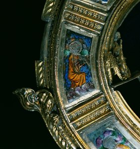 Engel, der ein Blasinstrument spielt, Detail vom Krummstab von William of Wykeham (ca. 1320-1404) von English School