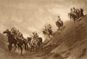 Arabische berittene Polizei half den Briten beim Überqueren des ausgetrockneten Bettes eines alten Kanals, 1914-19