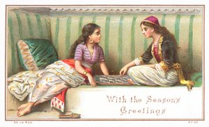 Arabische Damen spielen Brettspiel, Weihnachtskarte von English School