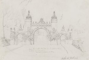Bogen in Wothorp, Cambridgeshire, errichtet zur Begrüßung von Königin Victoria und Prinz Albert auf dem Weg nach Burghley House von English School