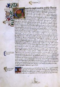 Seite mit Text und illuminierter Initiale, aus dem Grundlagenbuch von Robert Sherborne oder Shirburn (c.1450-1536) Bischof von Chichester