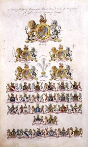 Wappen des Königs, der Prinzen des königlichen Blutes, Herzöge und Markgrafen von England (Gravur) von English School