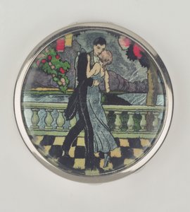 Art Deco Tänzerinnen Puderdose, hergestellt von Stratnoid, 1920-30