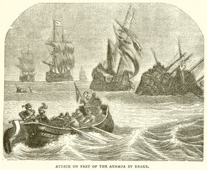 Angriff auf einen Teil der Armada durch Drake