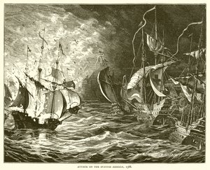 Angriff auf die spanische Armada, 1588 von English School