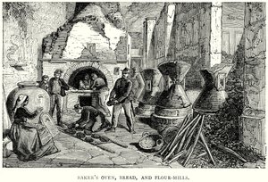 Bäckerofen, Brot und Mühlen (Gravur) von English School