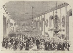 Ball im Rathaus, Oxford, zugunsten des Witwen- und Waisenfonds der Great Western Railway Company (Stich) von English School