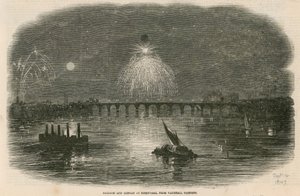 Ballon und Feuerwerk, Vauxhall Gardens, London von English School