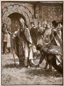 Becket vor seinen Feinden im Ratssaal von Northampton, Illustration aus Cassells Illustrierter Geschichte Englands von English School
