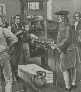 Benjamin Franklin besucht die Druckerei seines alten Meisters in London