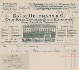 Rechnung von Oetzmann & Co, Möbelhersteller, Polsterer, Bettwarenhersteller und Hauseinrichter von English School