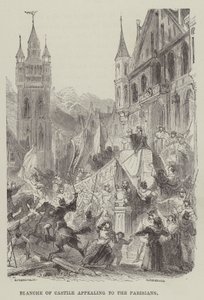 Blanche von Kastilien appelliert an die Pariser (Stich) von English School